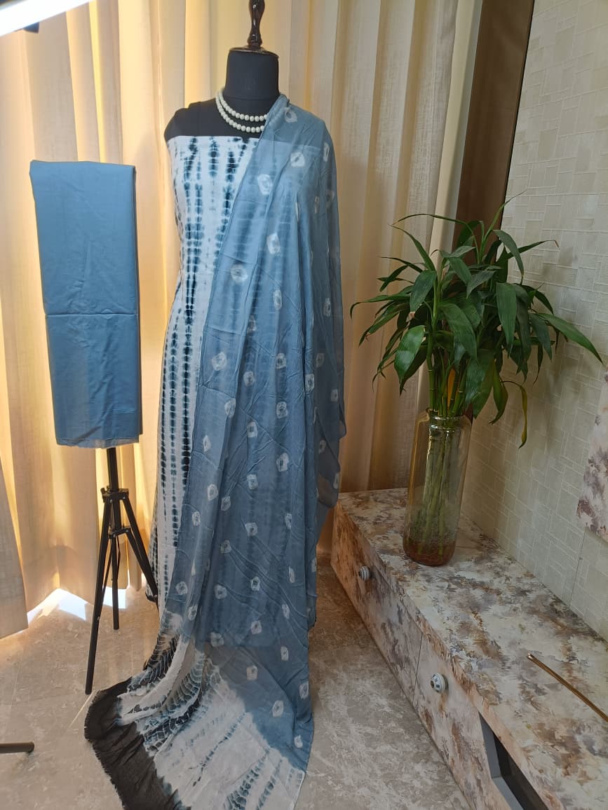 Premium BAGRU hand block cotton 3 pc Suit with chiffon Dupatta