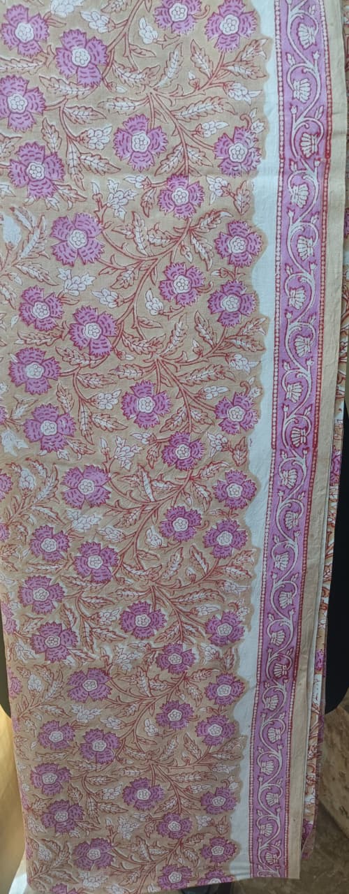 Premium BAGRU hand block cotton 3 pc Suit with chiffon Dupatta