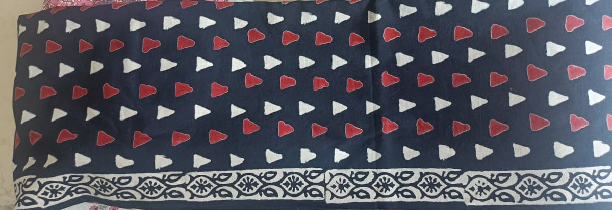 Premium BAGRU hand block cotton 3 pc Suit with Chiffon Dupatta