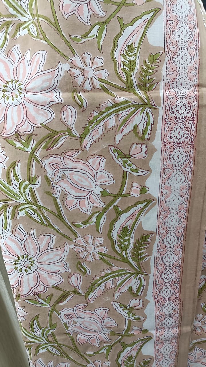 Premium BAGRU hand block cotton 3 pc Suit with Chiffon Dupatta
