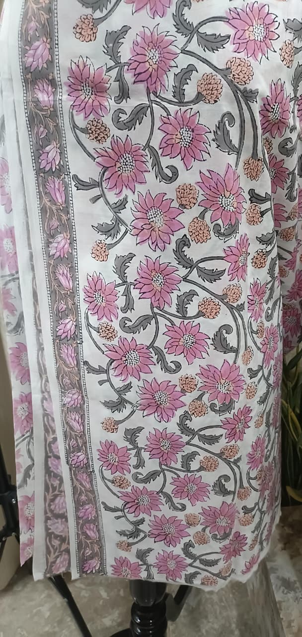 Premium BAGRU hand block cotton 3 pc Suit with Chiffon Dupatta