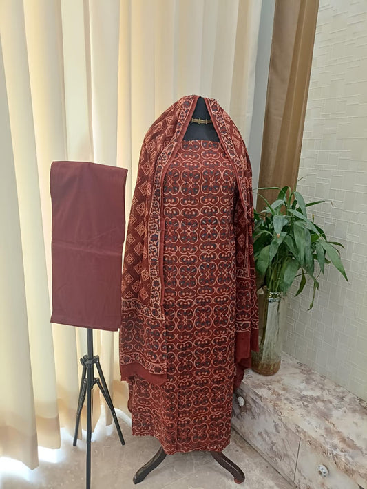 Pure Cotton AJRAKH Hand Block Suits with Cotton Dupatta