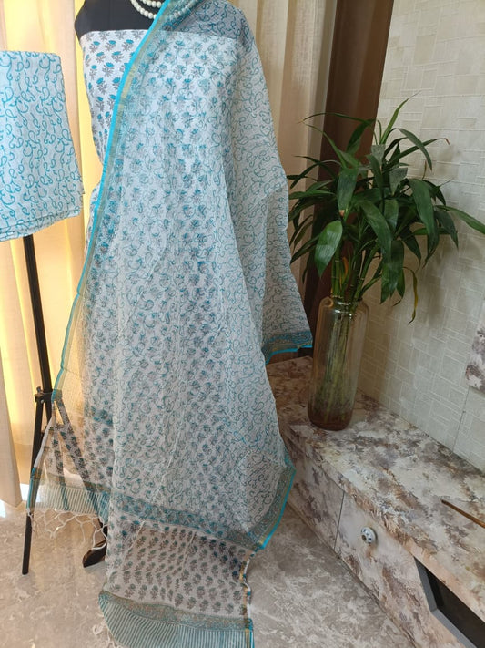 Premium BAGRU hand block cotton 3 pc Suit with Kota Dupatta