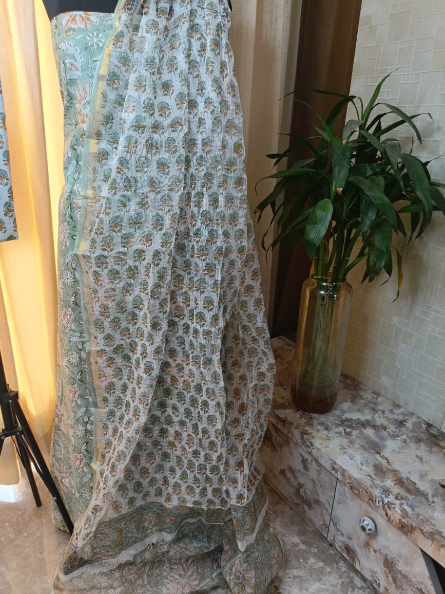 Premium BAGRU hand block cotton 3 pc Suit with Kota Dupatta