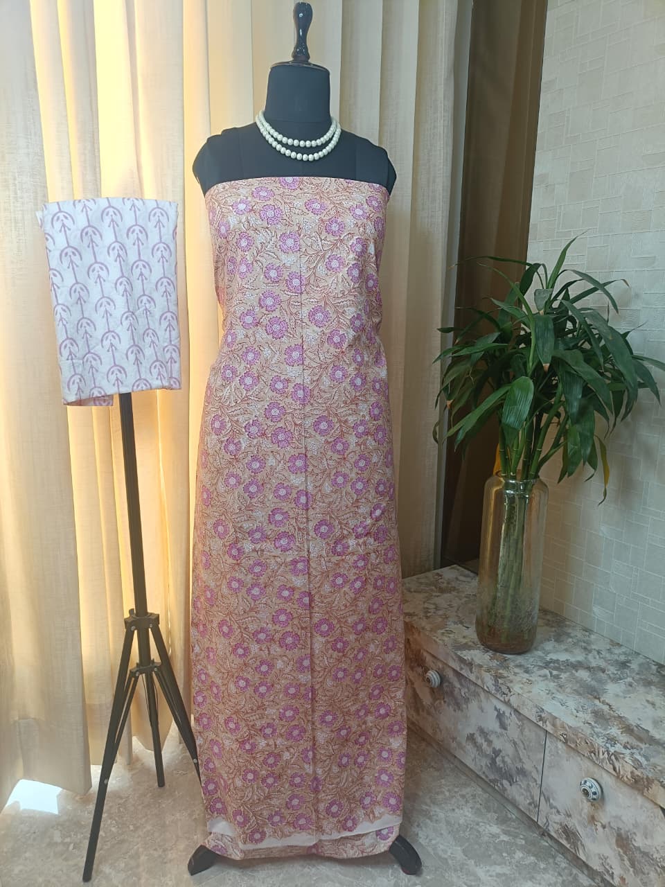 Premium BAGRU hand block cotton 3 pc Suit with chiffon Dupatta