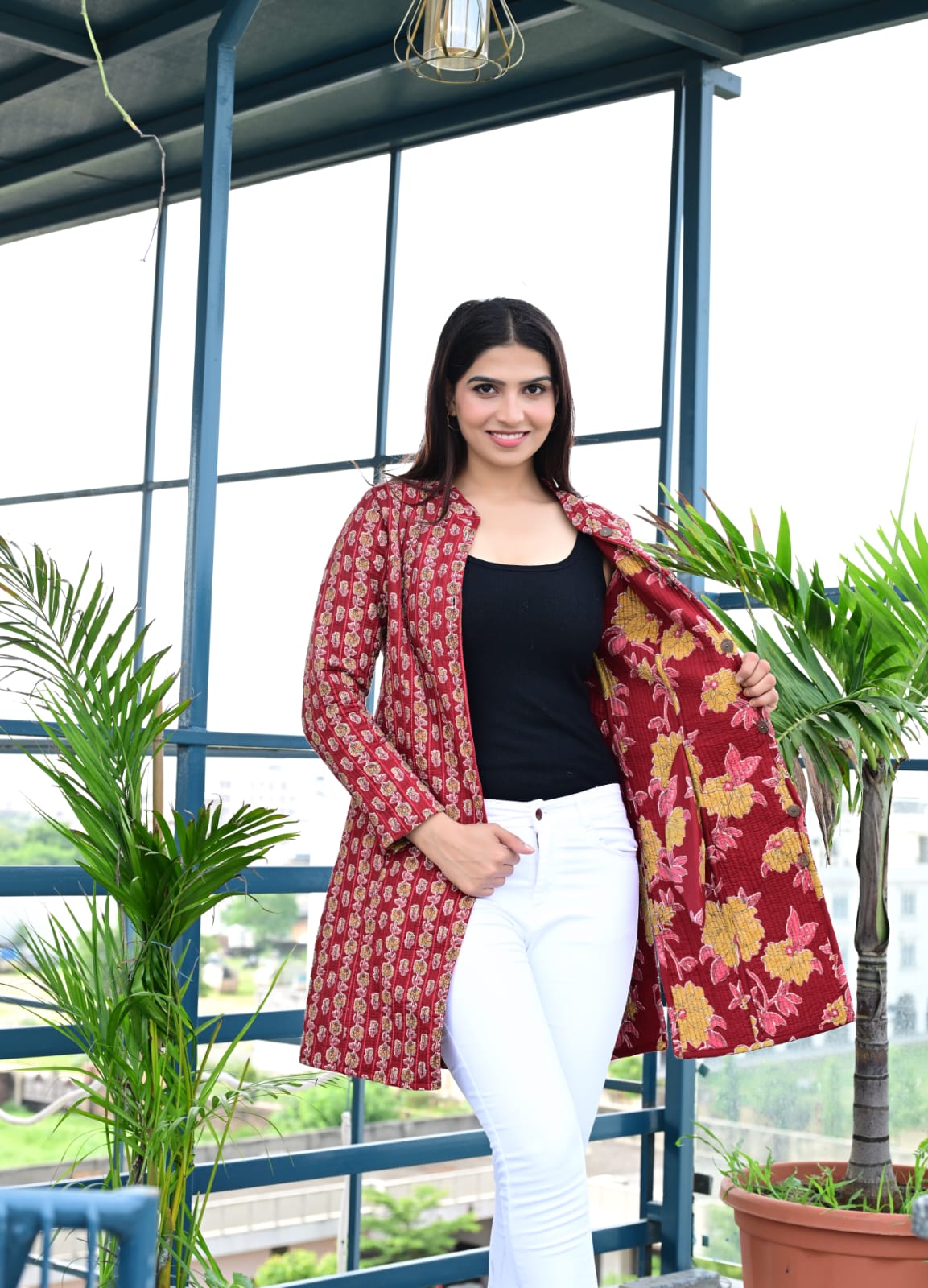 Long Reversiblt Quilted Designer Jacket