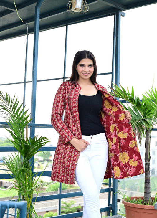 Long Reversiblt Quilted Designer Jacket
