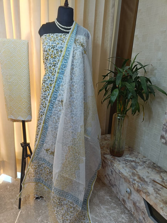 Premium BAGRU hand block cotton 3 pc Suit with Kota Dupatta