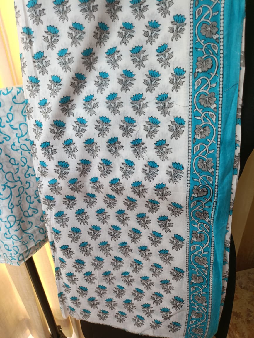 Premium BAGRU hand block cotton 3 pc Suit with Kota Dupatta
