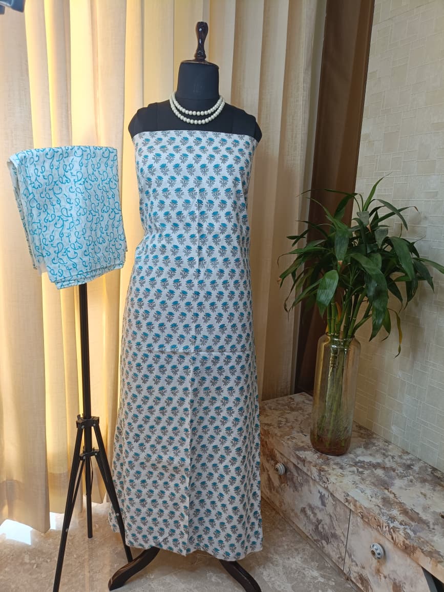 Premium BAGRU hand block cotton 3 pc Suit with Kota Dupatta