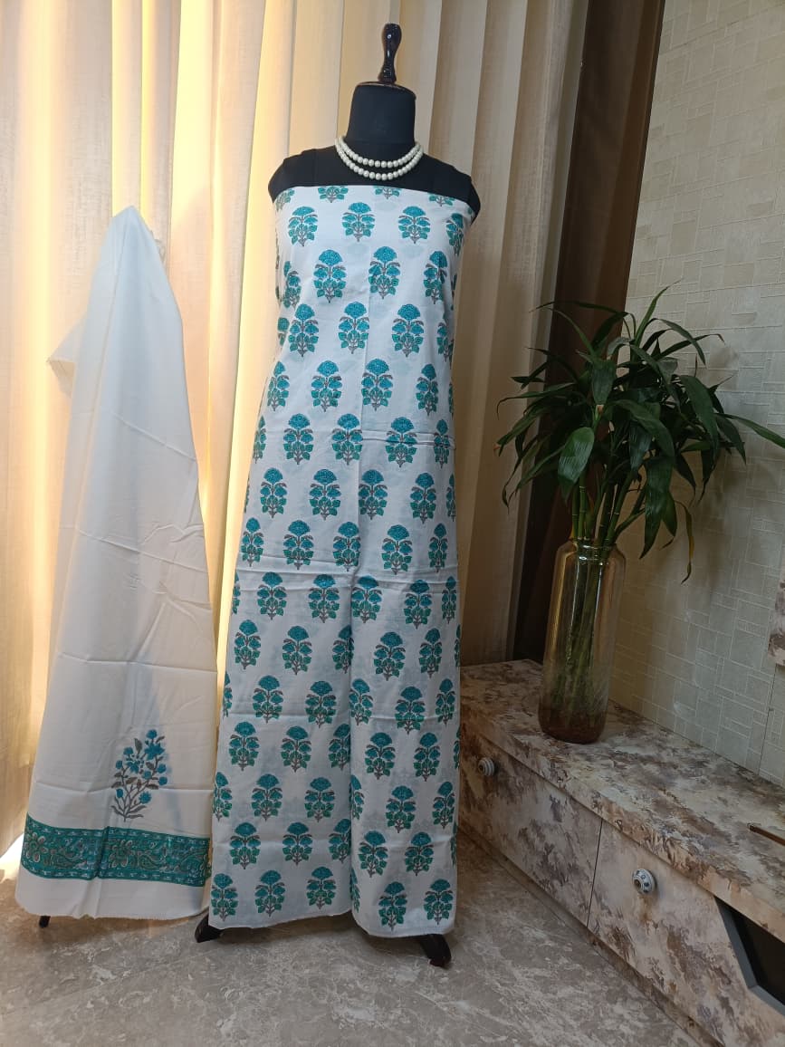 Premium BAGRU hand block cotton 3 pc Suit with Kota Dupatta