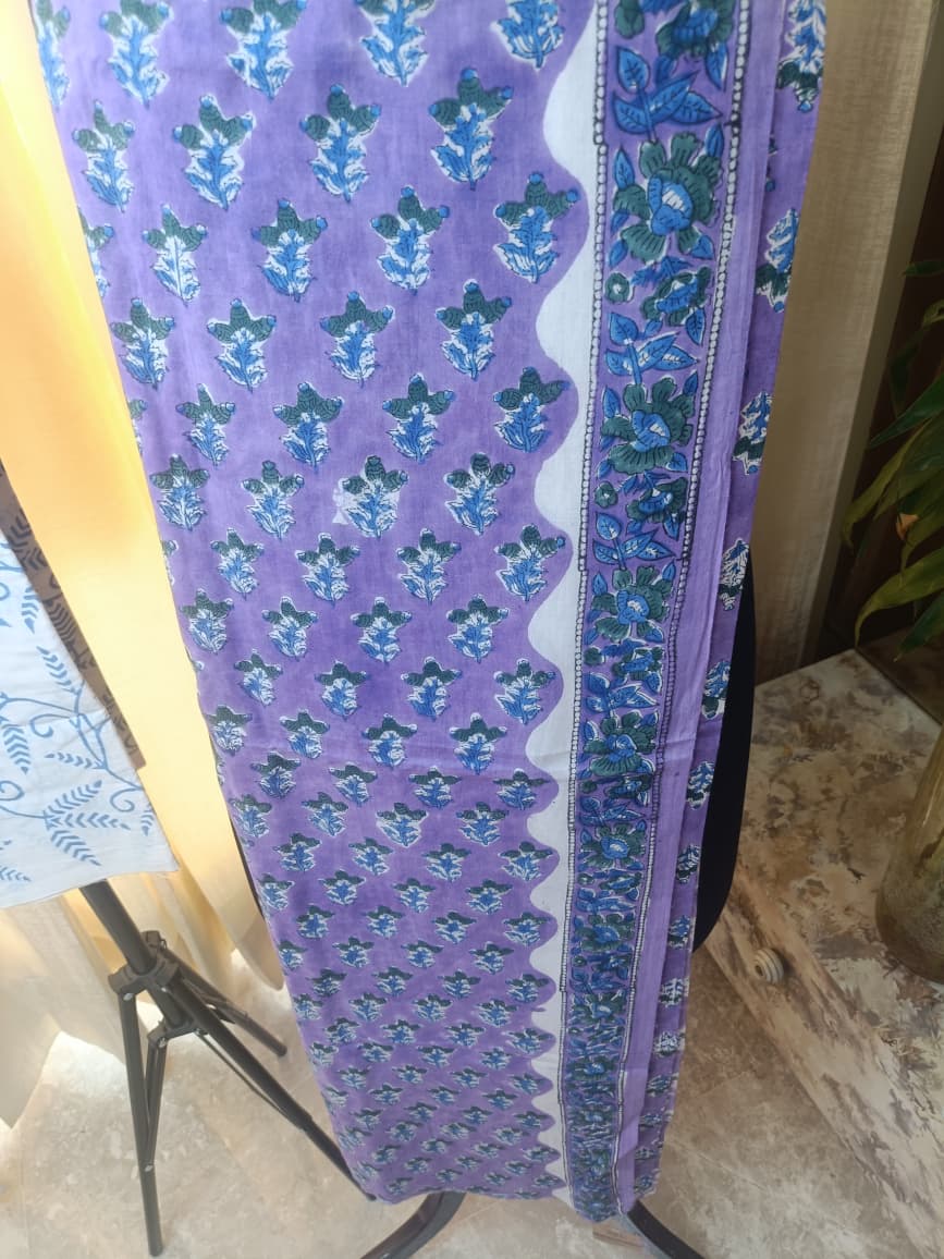 Premium BAGRU hand block cotton 3 pc Suit with Chiffon Dupatta