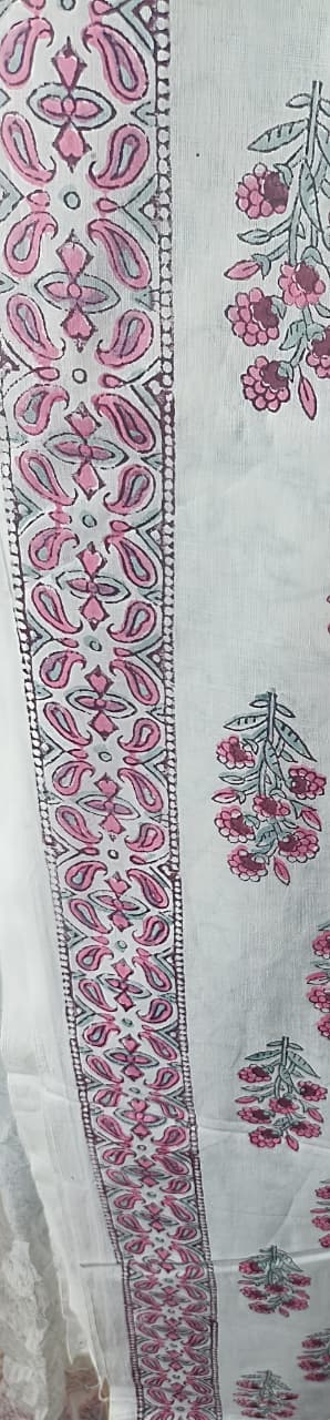 Premium BAGRU hand block cotton 3 pc Suit with Chiffon Dupatta