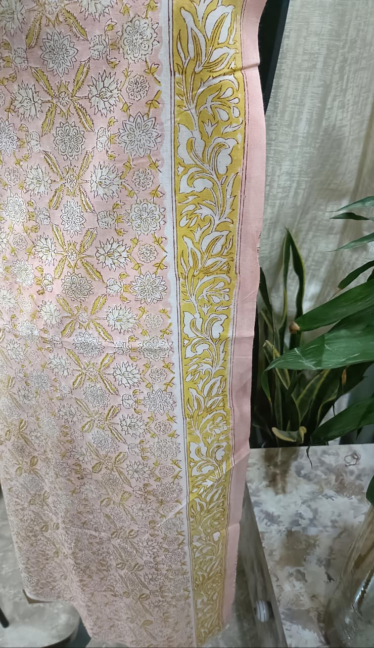 Premium BAGRU hand block cotton 3 pc Suit with Chiffon Dupatta