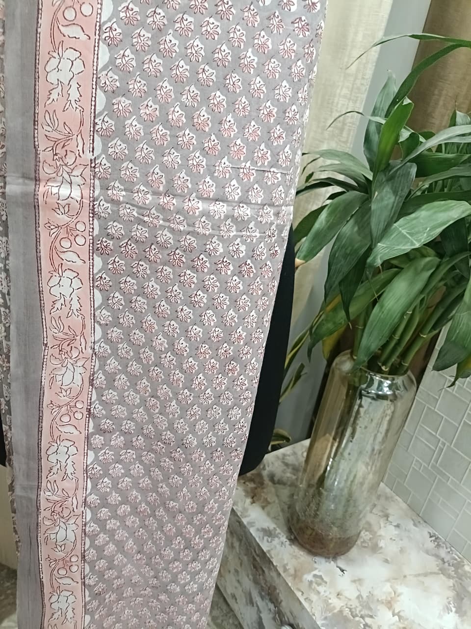 Premium BAGRU hand block cotton 3 pc Suit with Chiffon Dupatta