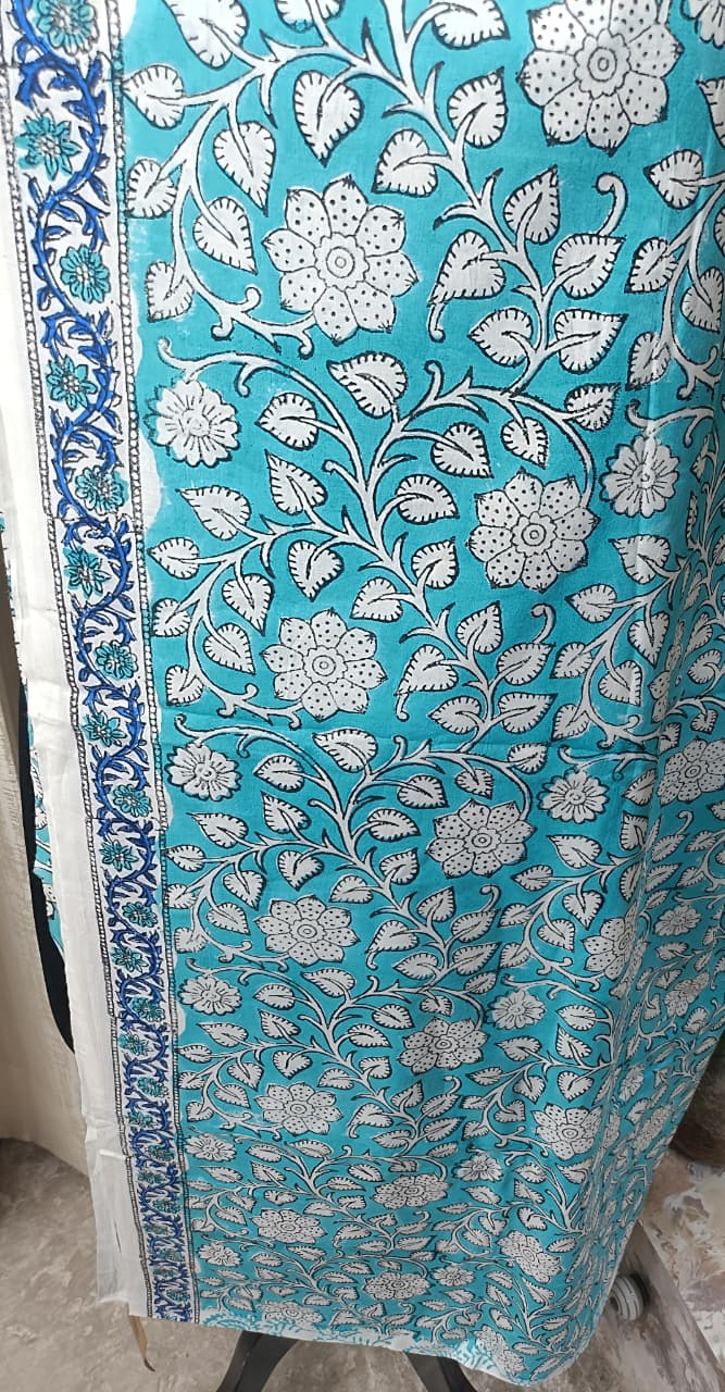 Premium BAGRU hand block cotton 3 pc Suit with Chiffon Dupatta