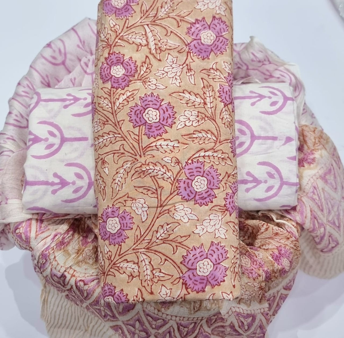 Premium BAGRU hand block cotton 3 pc Suit with chiffon Dupatta