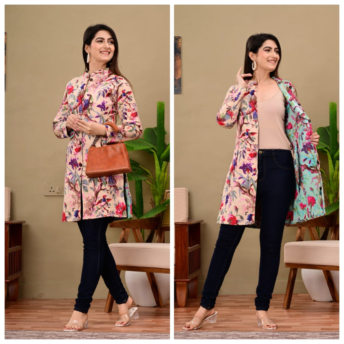 Long Reversiblt Quilted Designer Jacket