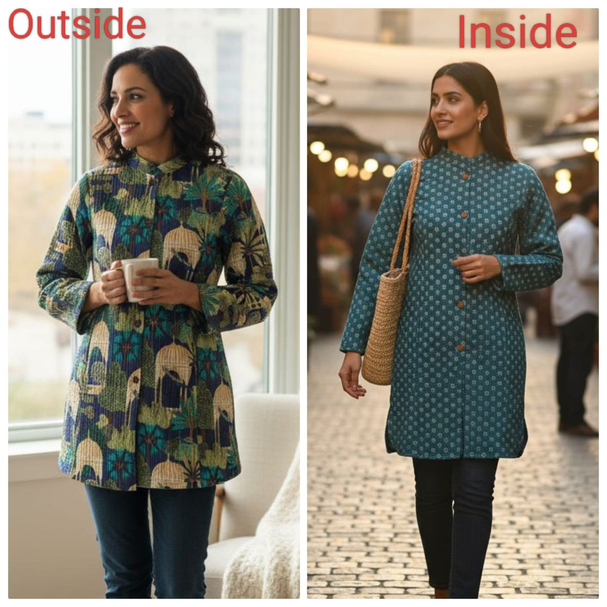 Long Reversiblt Quilted Designer Jacket