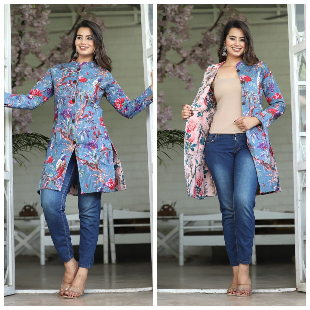 Long Reversiblt Quilted Designer Jacket