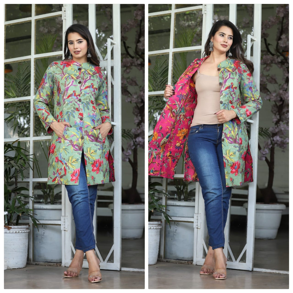 Long Reversiblt Quilted Designer Jacket