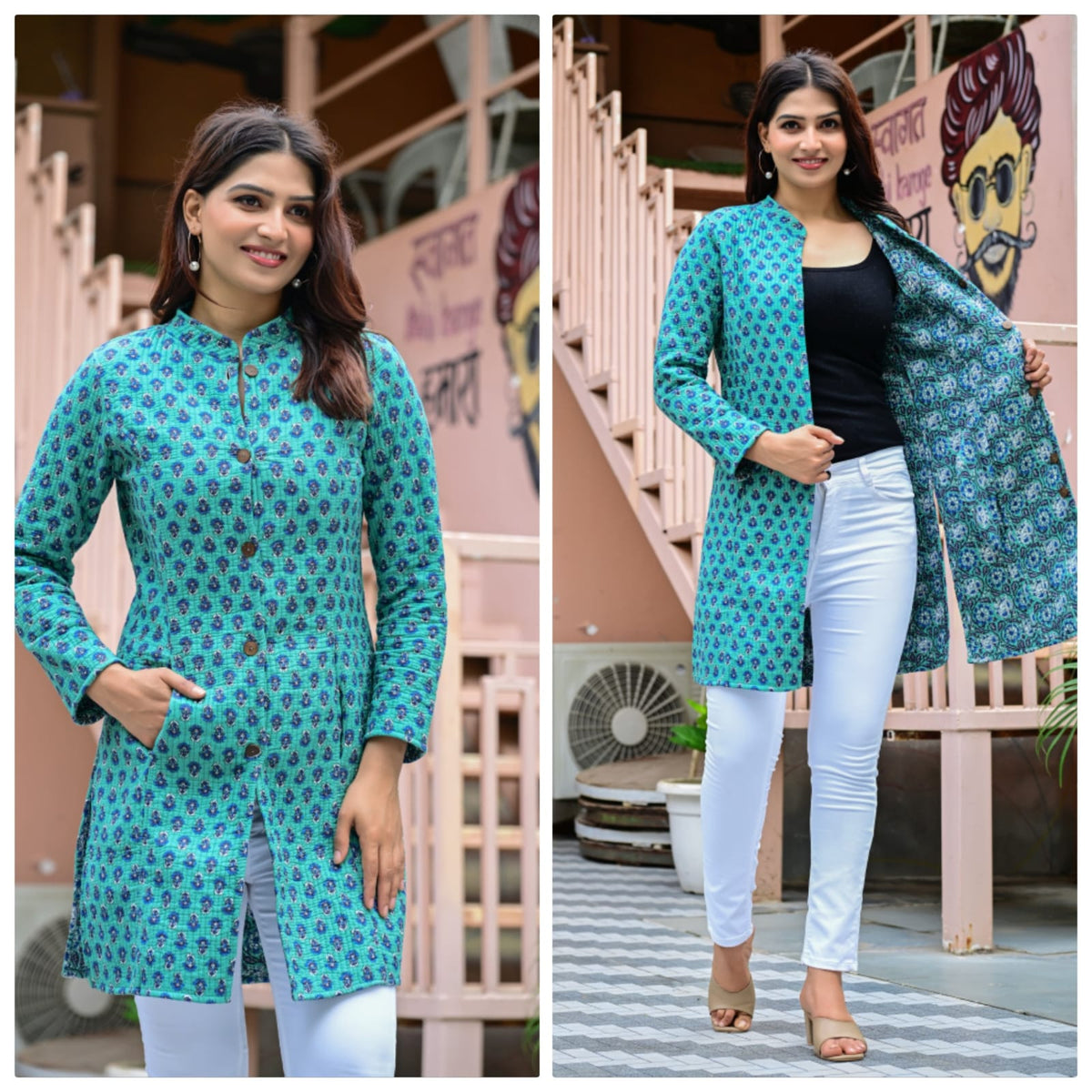 Long Reversiblt Quilted Designer Jacket