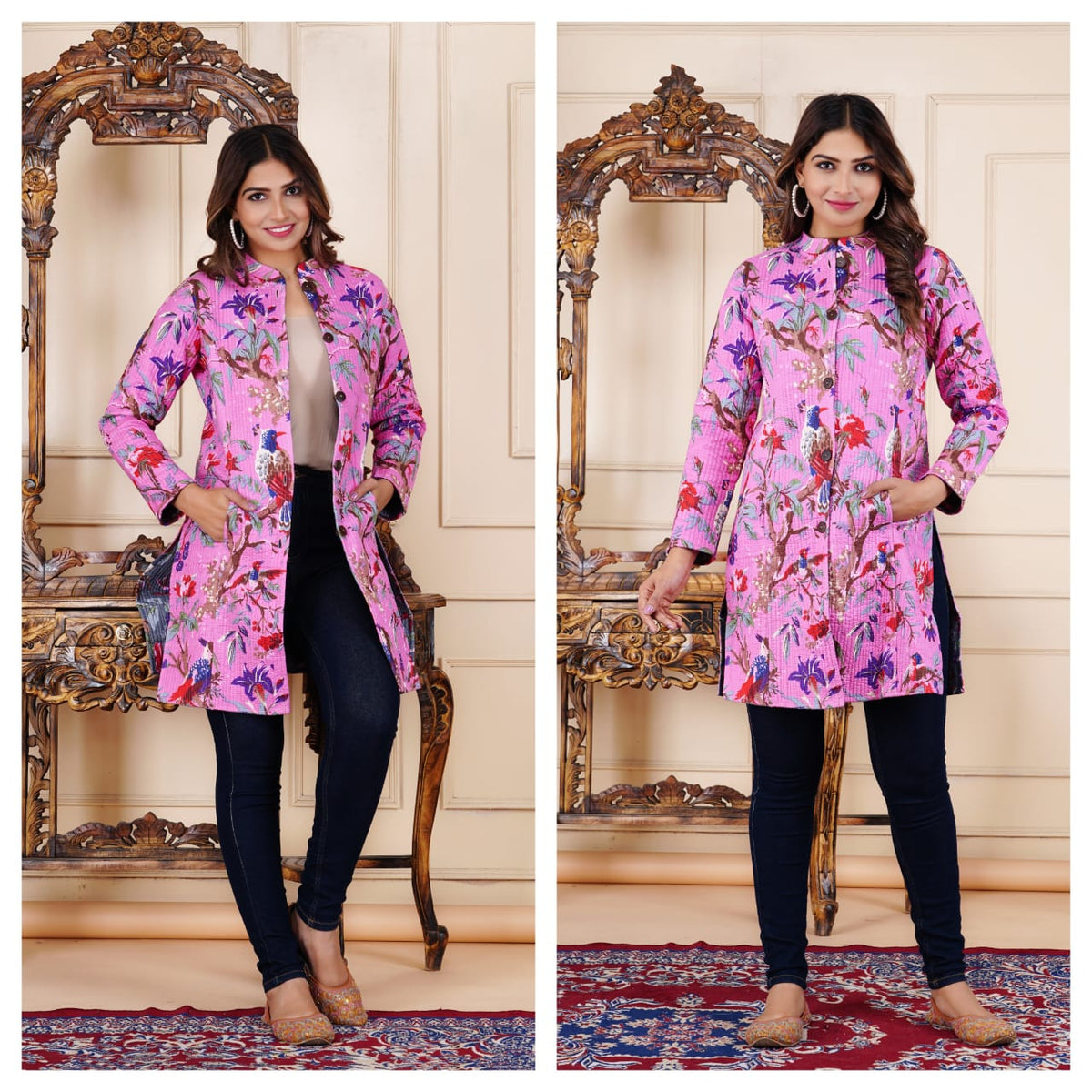 Long Reversiblt Quilted Designer Jacket