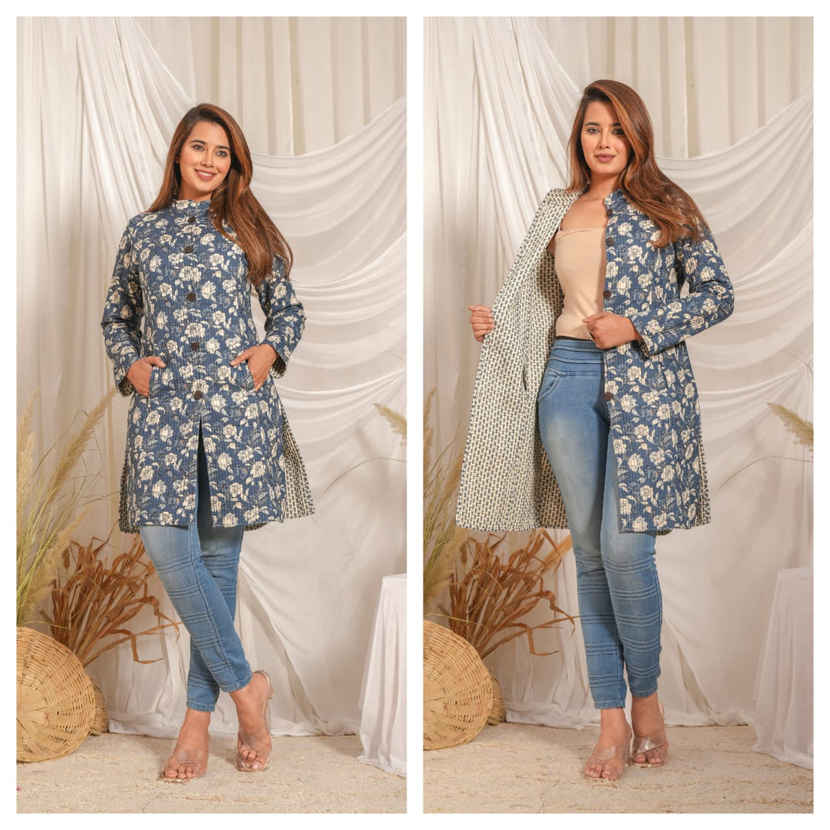 Long Reversiblt Quilted Designer Jacket