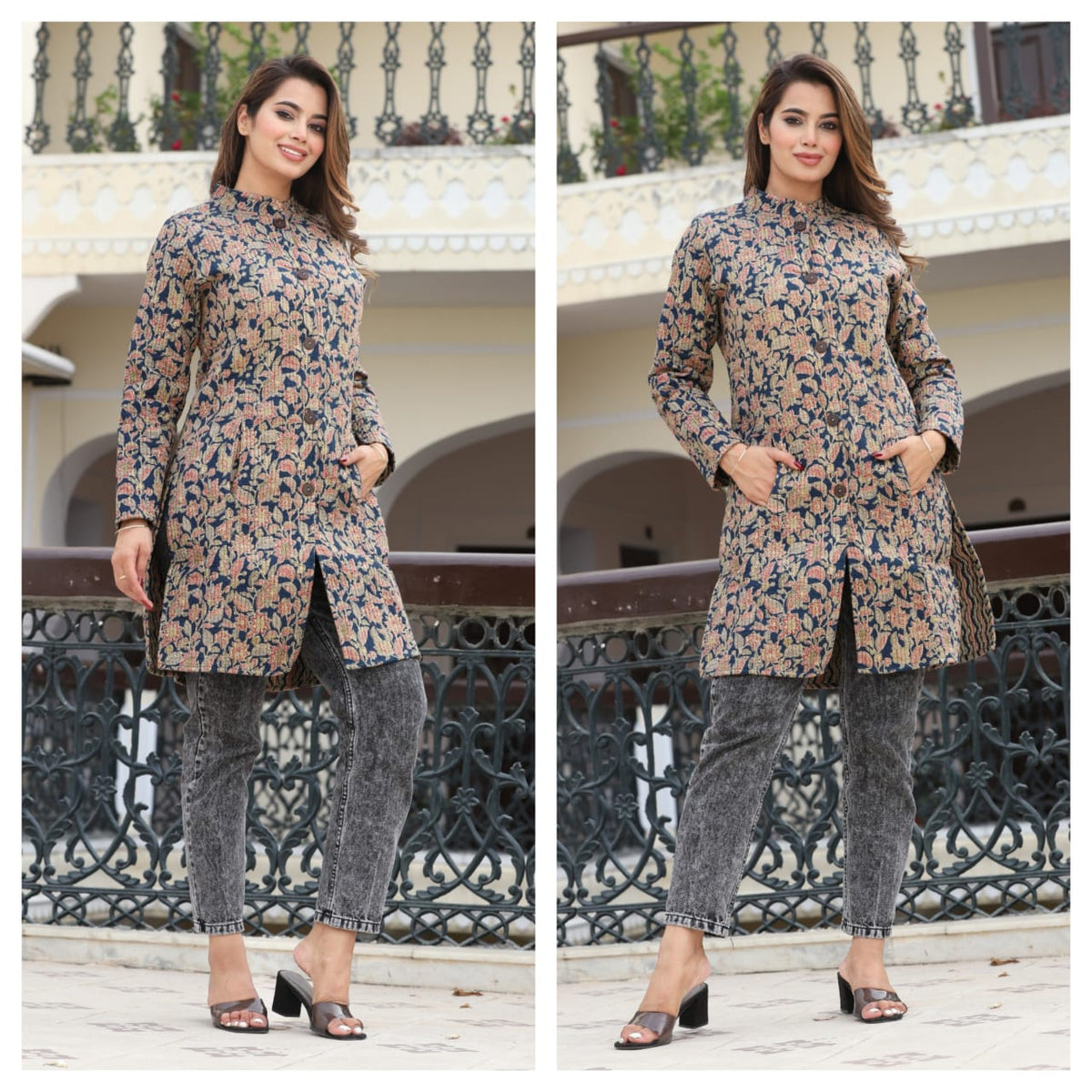Long Reversiblt Quilted Designer Jacket