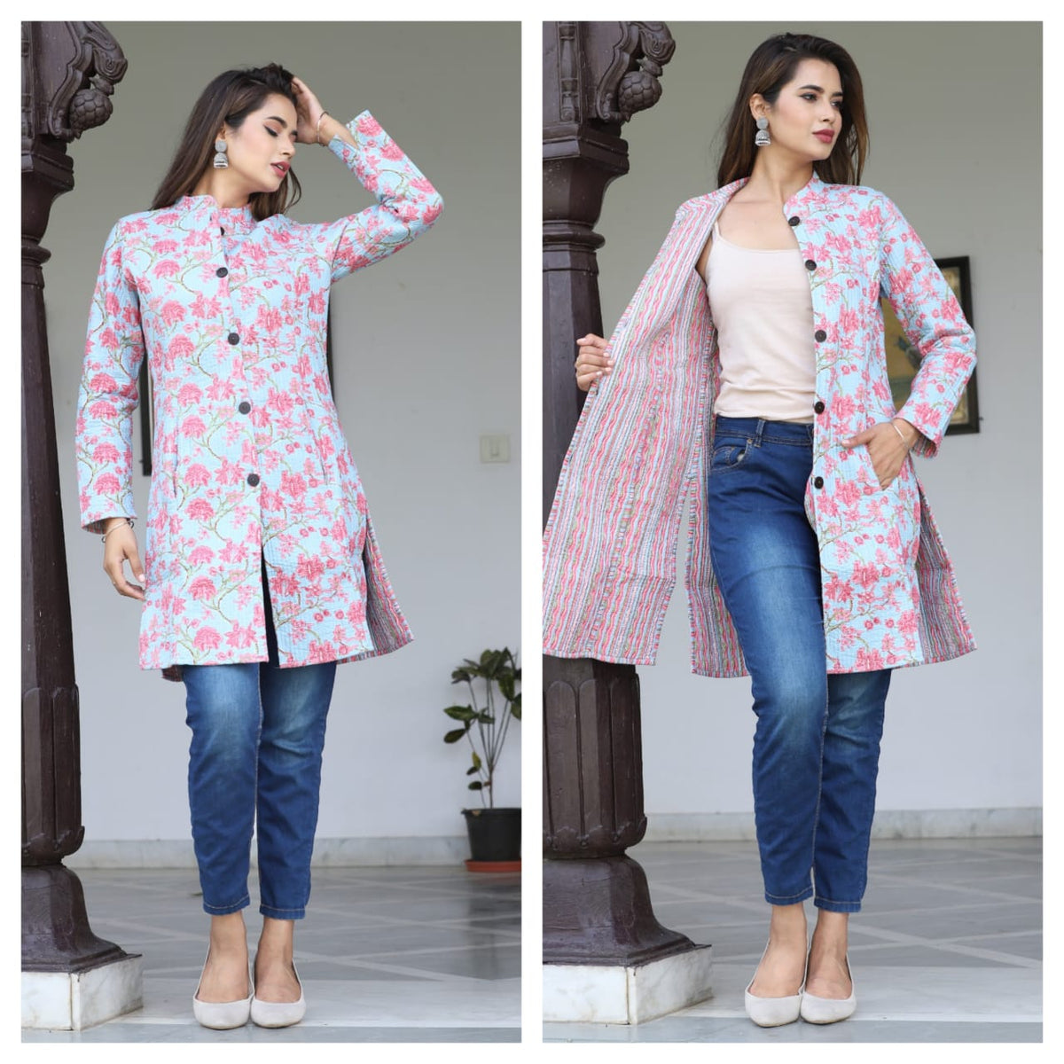 Long Reversiblt Quilted Designer Jacket
