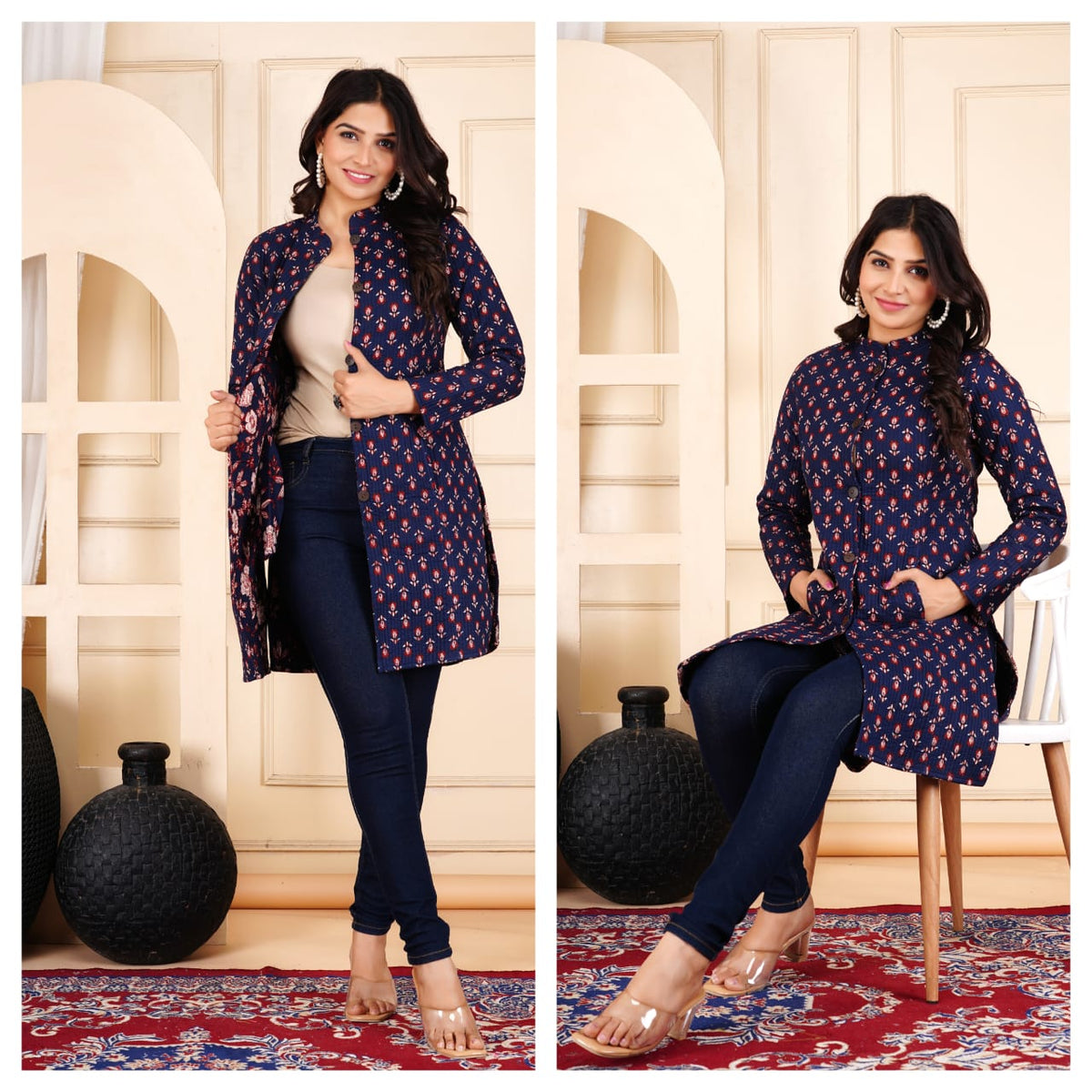 Long Reversiblt Quilted Designer Jacket