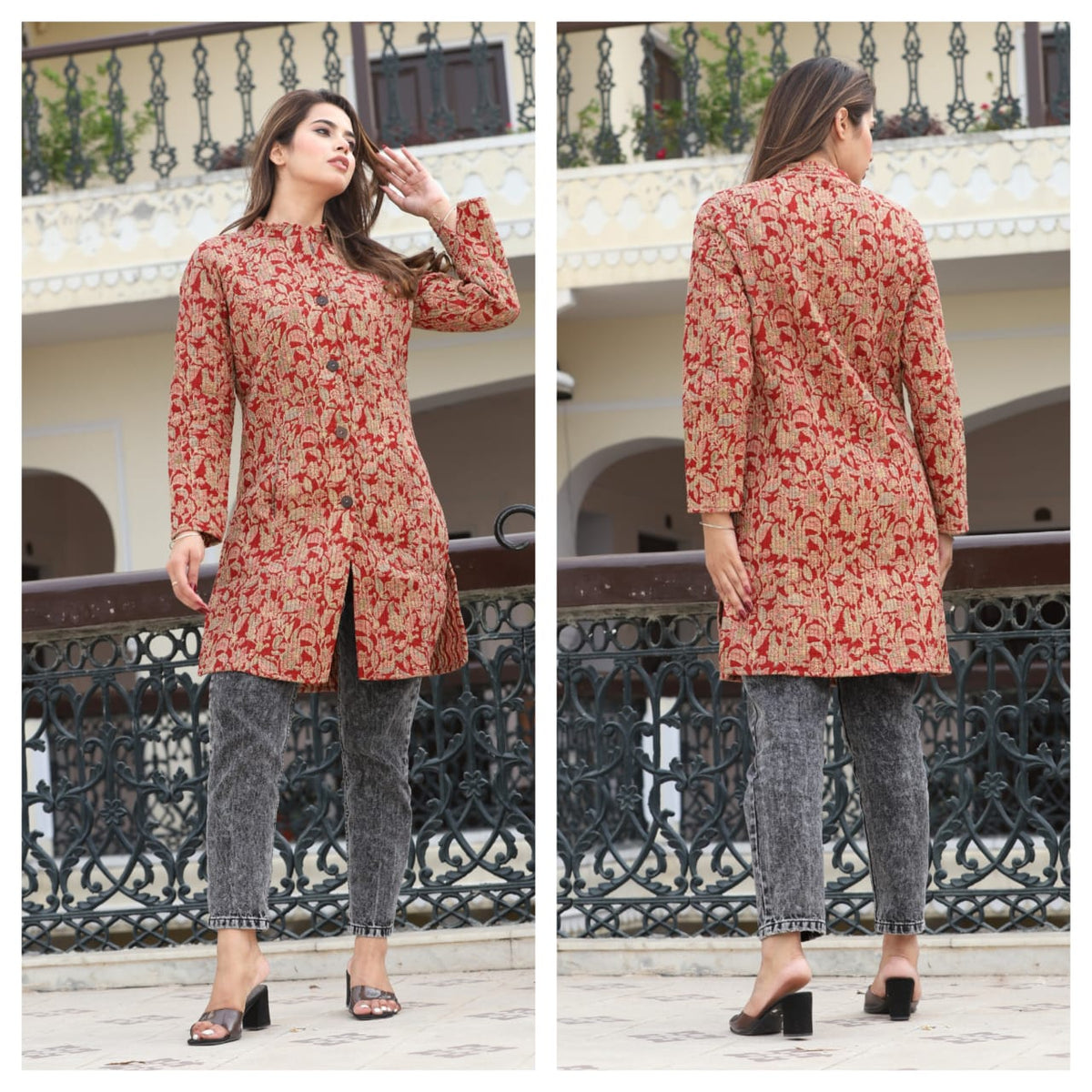 Long Reversiblt Quilted Designer Jacket