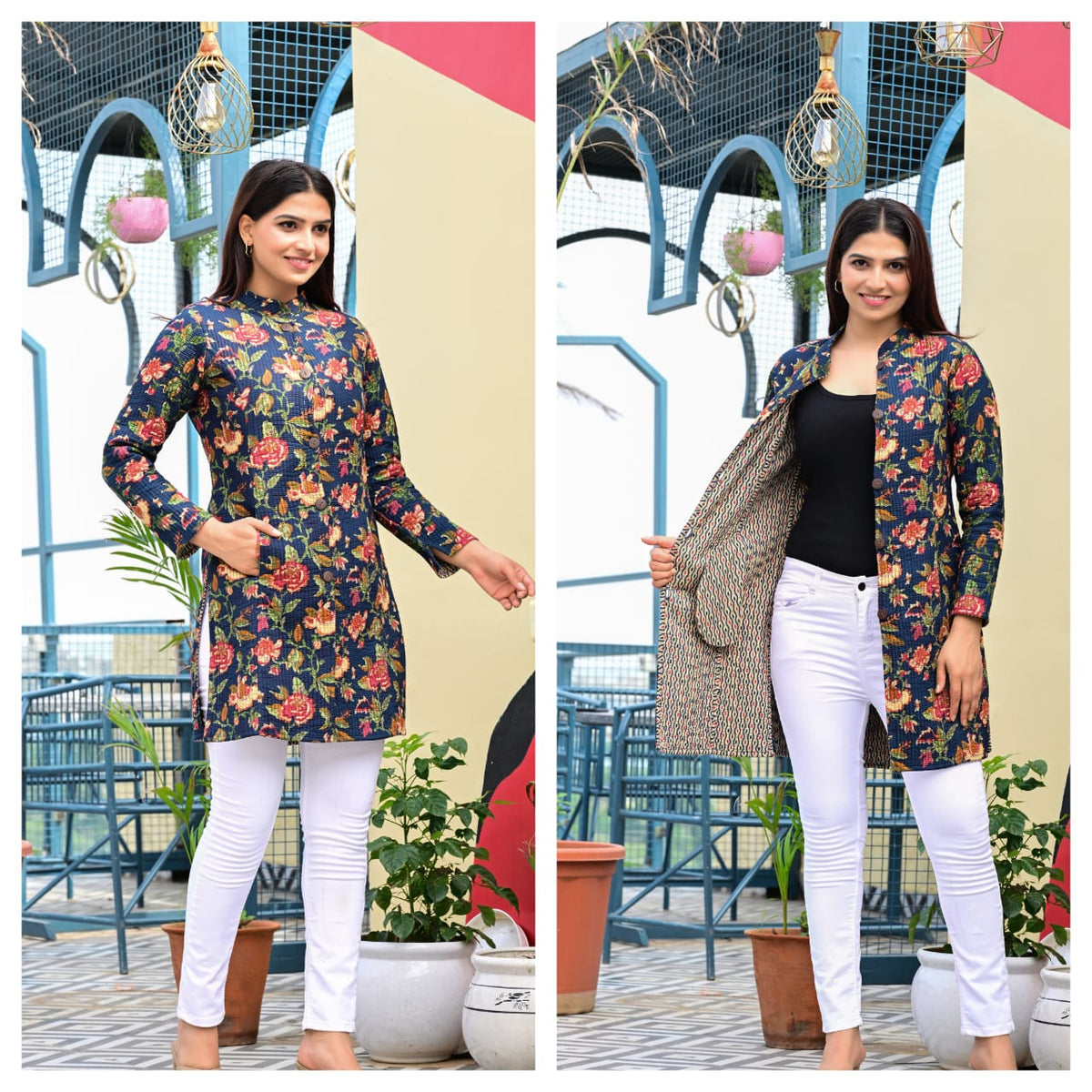 Long Reversiblt Quilted Designer Jacket