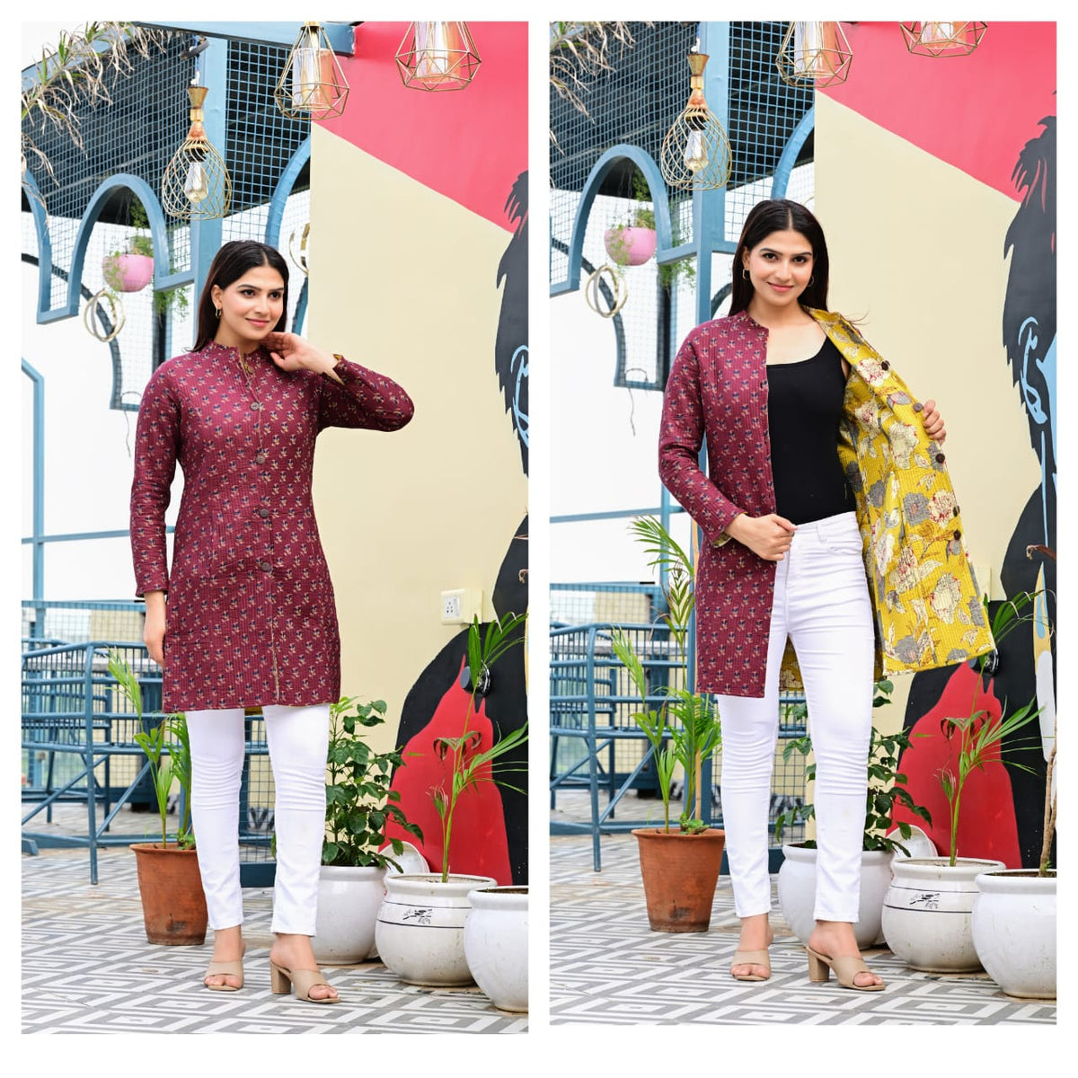 Long Reversiblt Quilted Designer Jacket