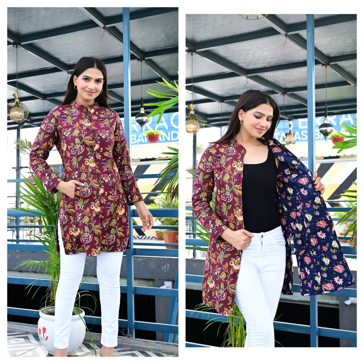 Long Reversiblt Quilted Designer Jacket