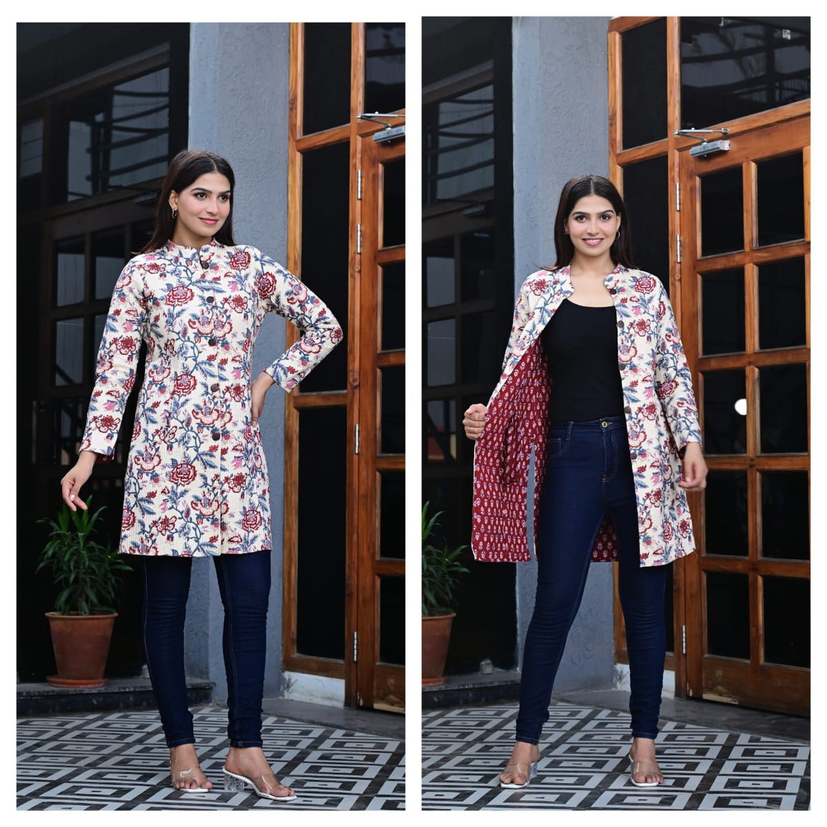 Long Reversiblt Quilted Designer Jacket