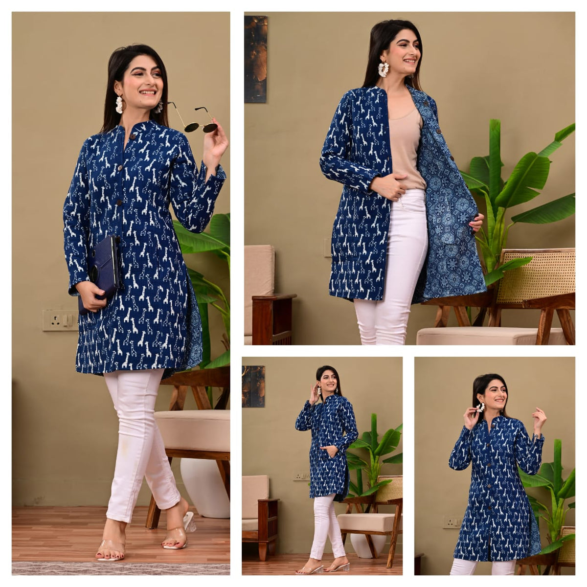 Long Reversiblt Quilted Designer Jacket