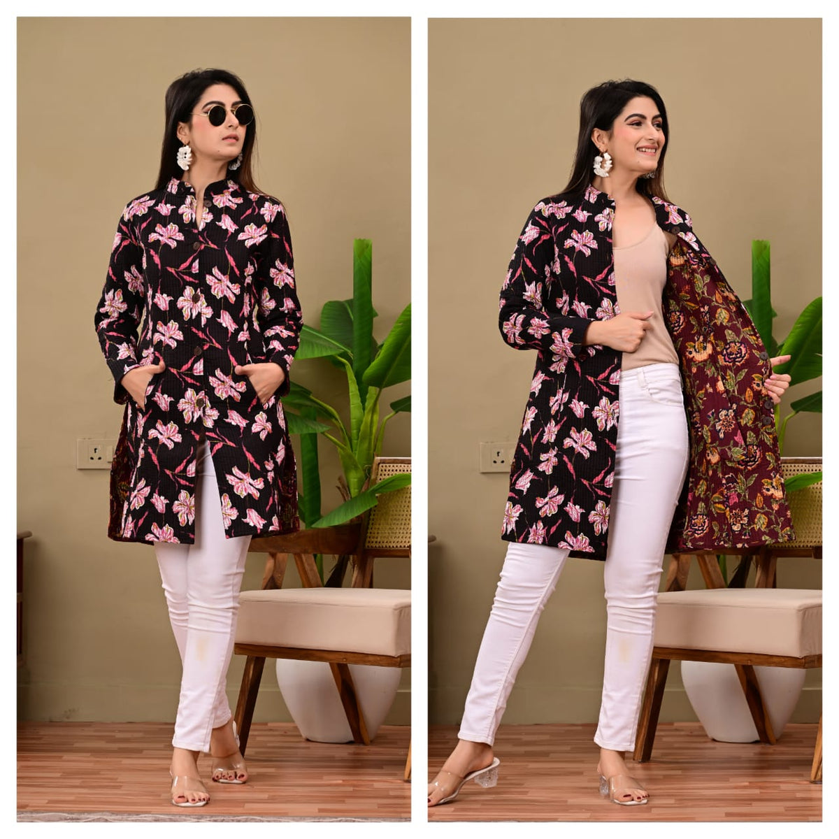 Long Reversiblt Quilted Designer Jacket
